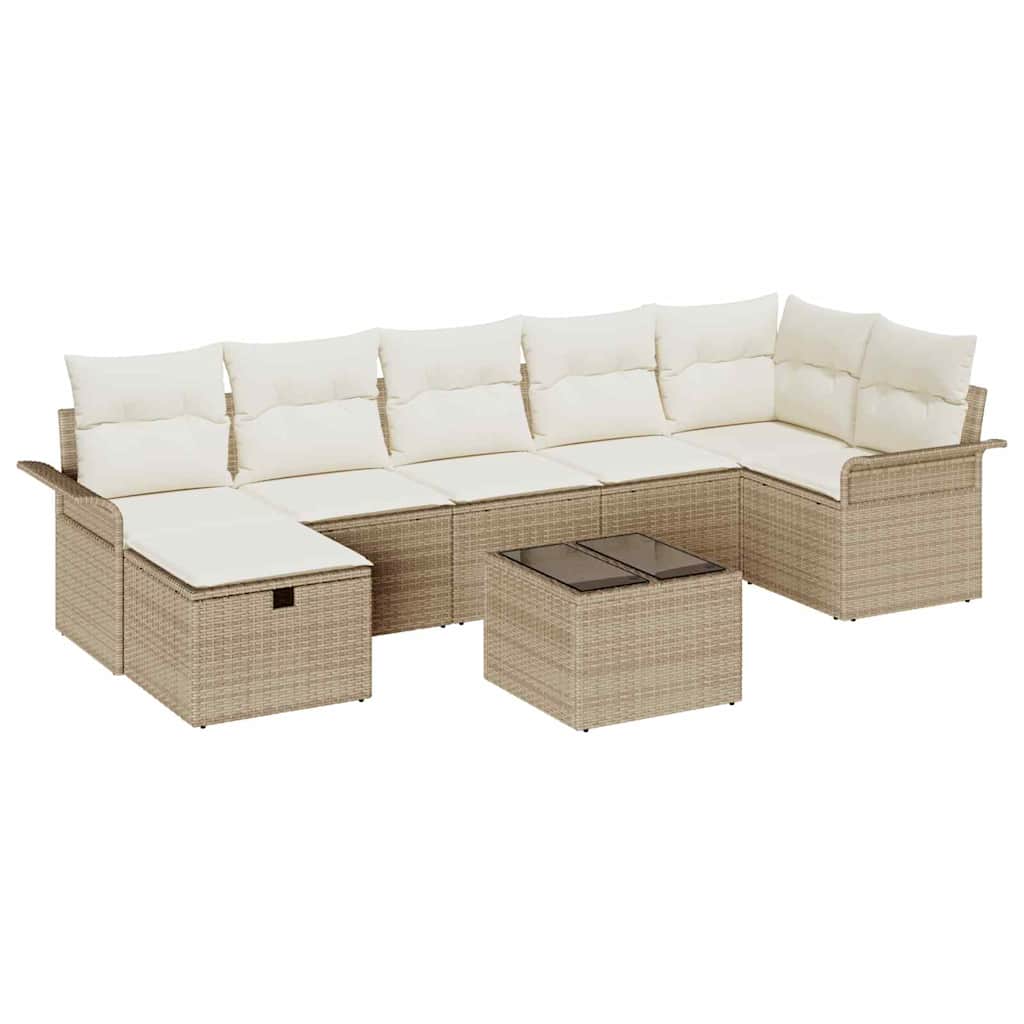 Kerti Kanapé Szett párnával tárolóval 8 pcs Bézs Poli rattan
