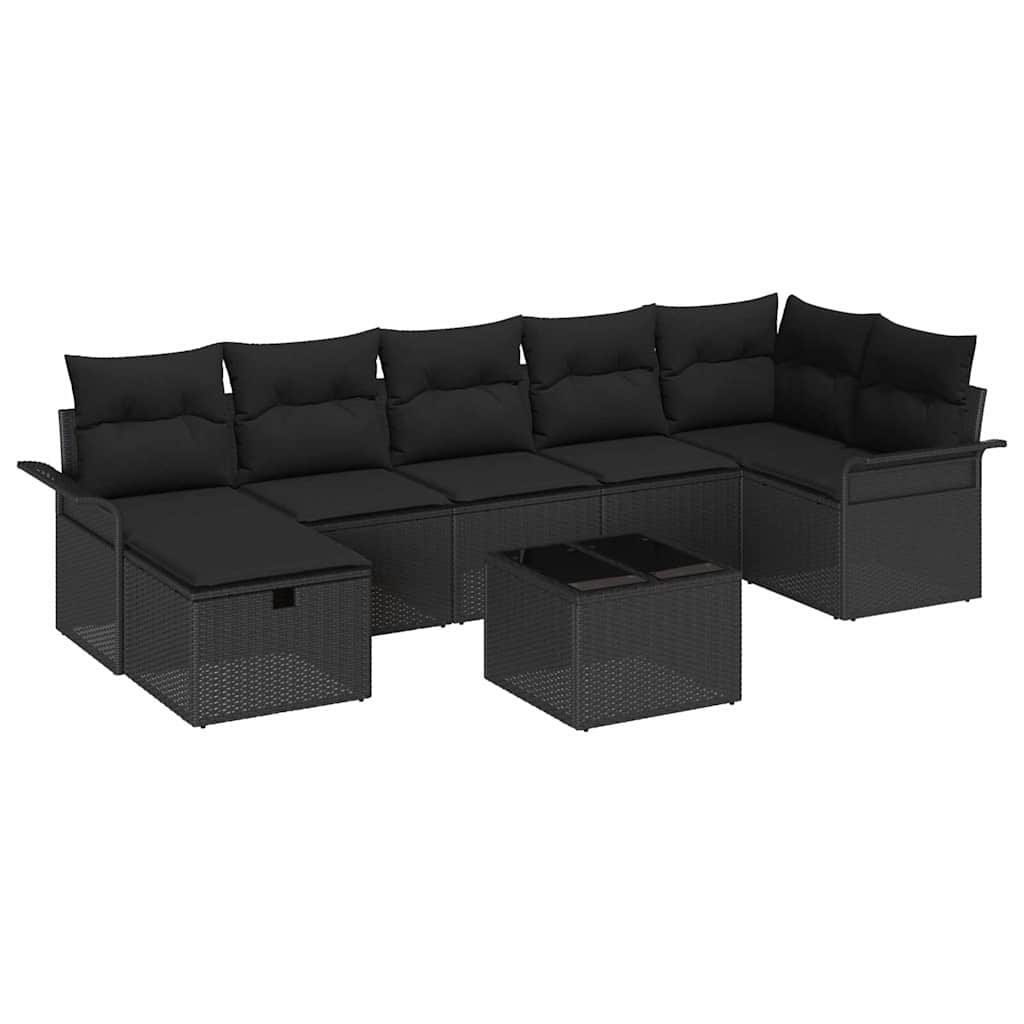 Kerti Kanapé Szett párnával tárolóval 8 pcs Fekete Poli rattan