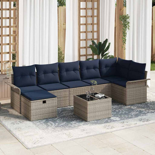 Kerti Kanapé Szett párnával tárolóval 8 pcs Szürke Poli rattan