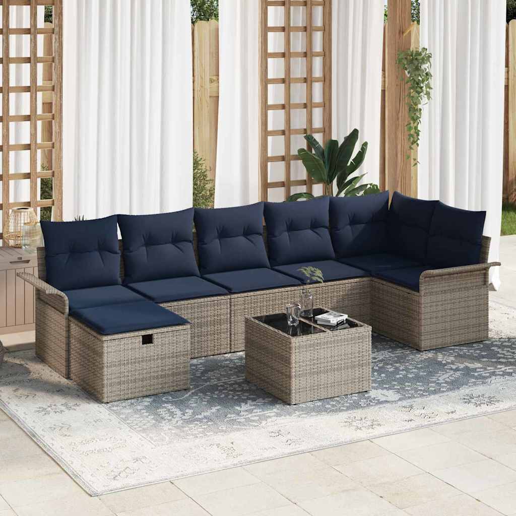 Kerti Kanapé Szett párnával tárolóval 8 pcs Szürke Poli rattan