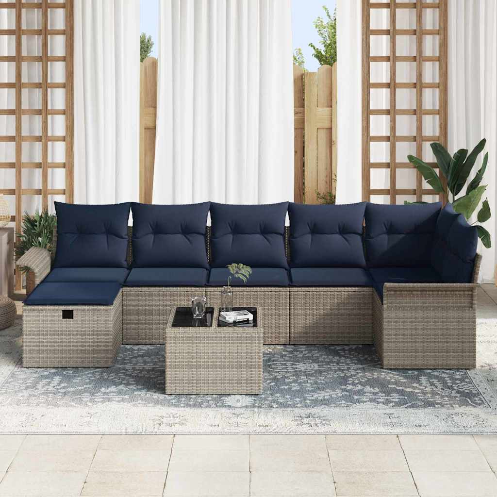 Kerti Kanapé Szett párnával tárolóval 8 pcs Szürke Poli rattan