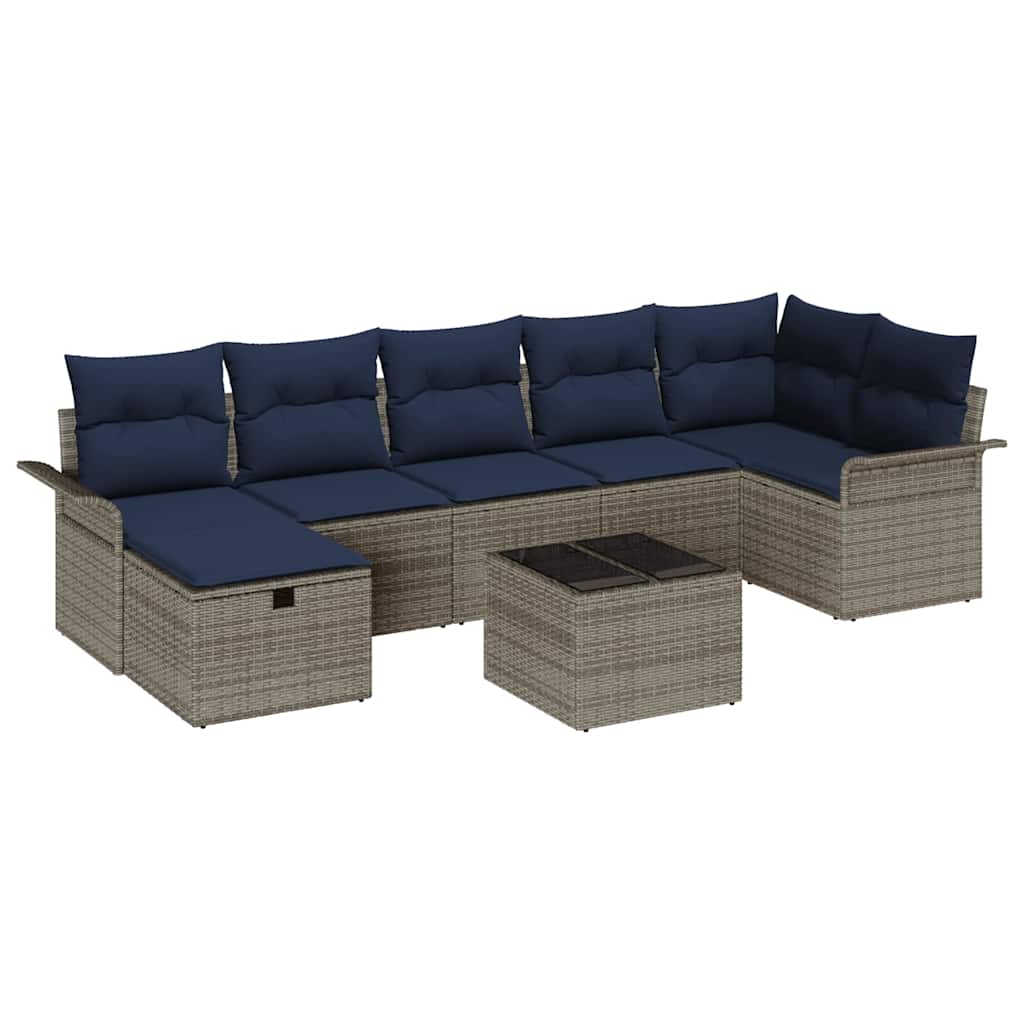Kerti Kanapé Szett párnával tárolóval 8 pcs Szürke Poli rattan