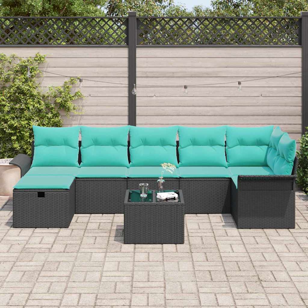 Kerti Kanapé Szett párnával tárolóval 8 pcs Fekete Poli rattan