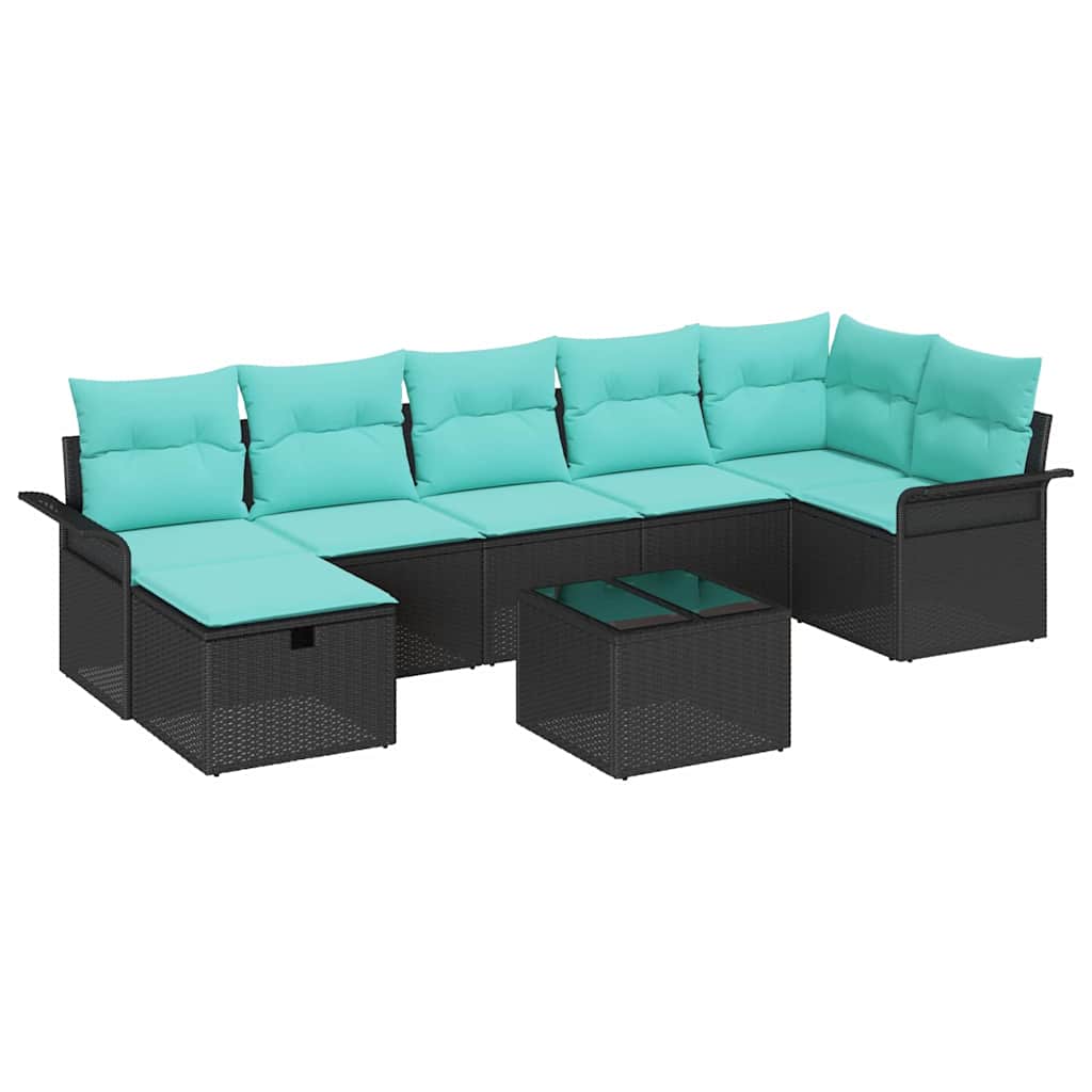 Kerti Kanapé Szett párnával tárolóval 8 pcs Fekete Poli rattan