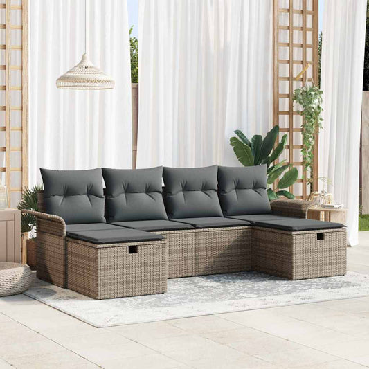 Kerti Kanapé Szett párnával tárolóval 6 pcs Szürke Poli rattan