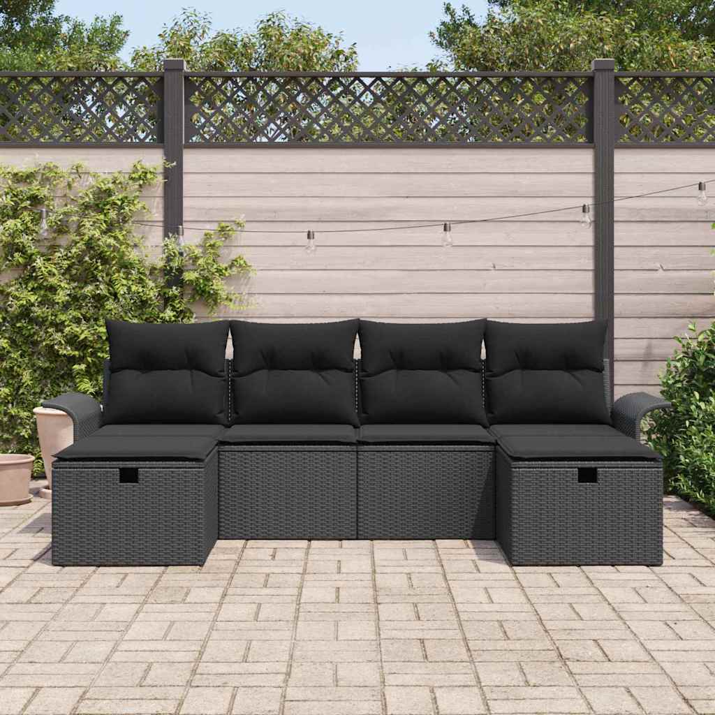 Kerti Kanapé Szett párnával tárolóval 6 pcs Fekete Poli rattan