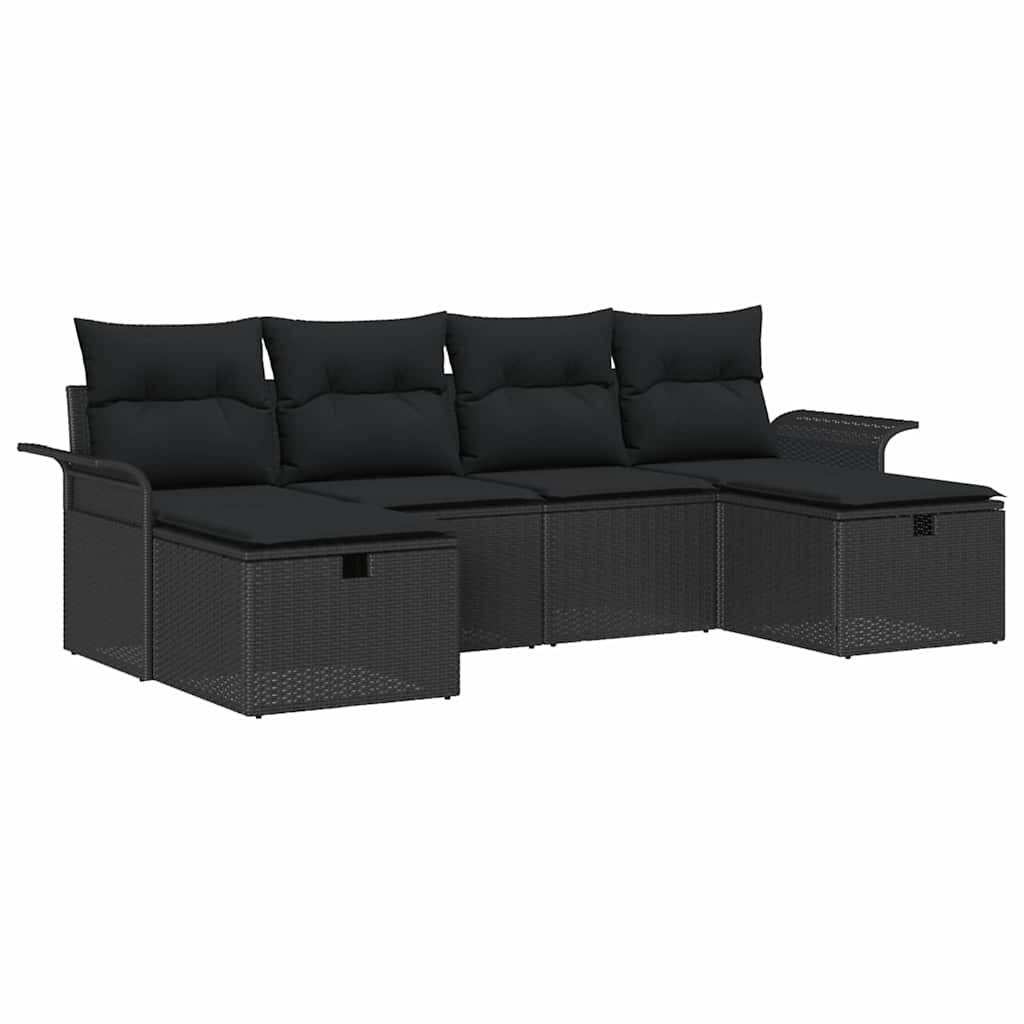 Kerti Kanapé Szett párnával tárolóval 6 pcs Fekete Poli rattan