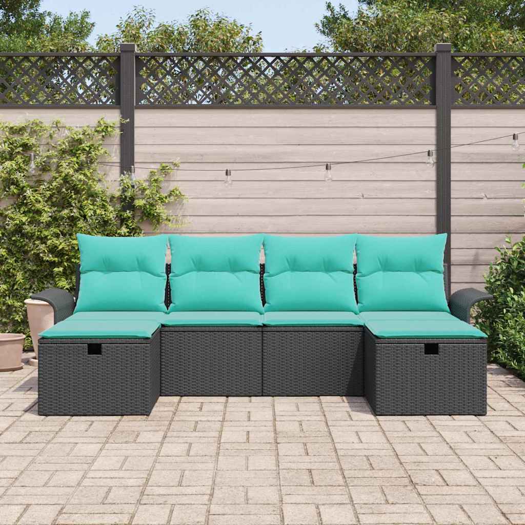 Kerti Kanapé Szett párnával tárolóval 6 pcs Fekete Poli rattan
