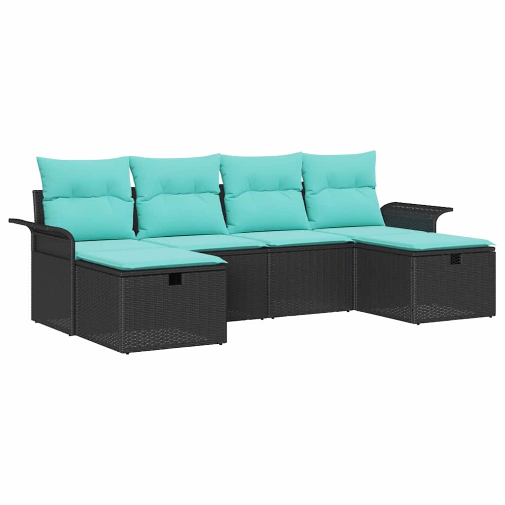 Kerti Kanapé Szett párnával tárolóval 6 pcs Fekete Poli rattan