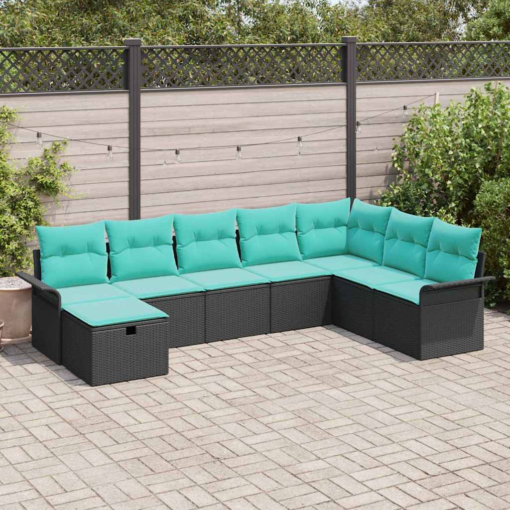 Kerti Kanapé Szett párnával tárolóval 8 pcs Fekete Poli rattan