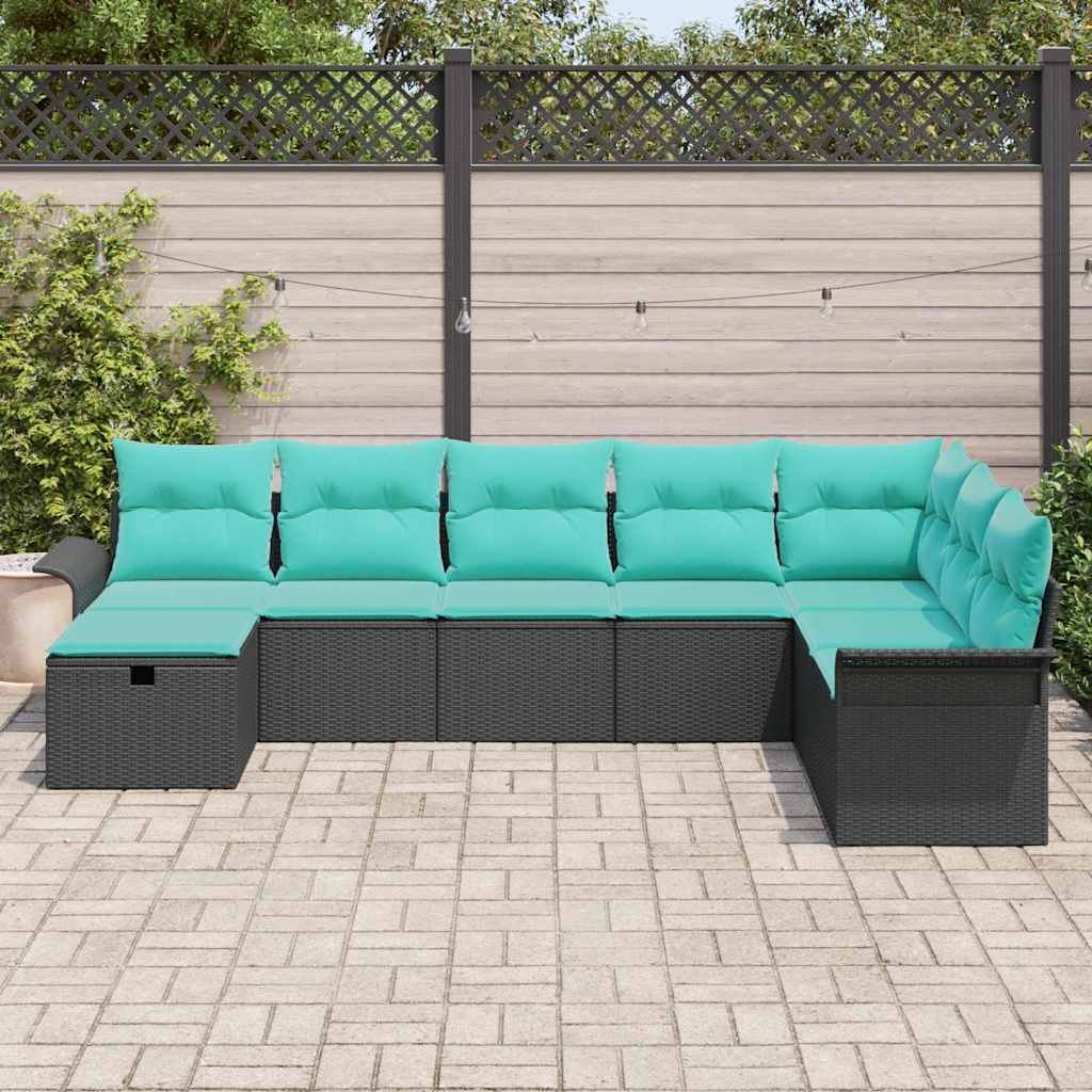 Kerti Kanapé Szett párnával tárolóval 8 pcs Fekete Poli rattan