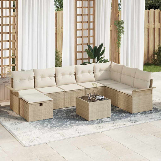 Kerti Kanapé Szett párnával tárolóval 9 pcs Bézs Poli rattan