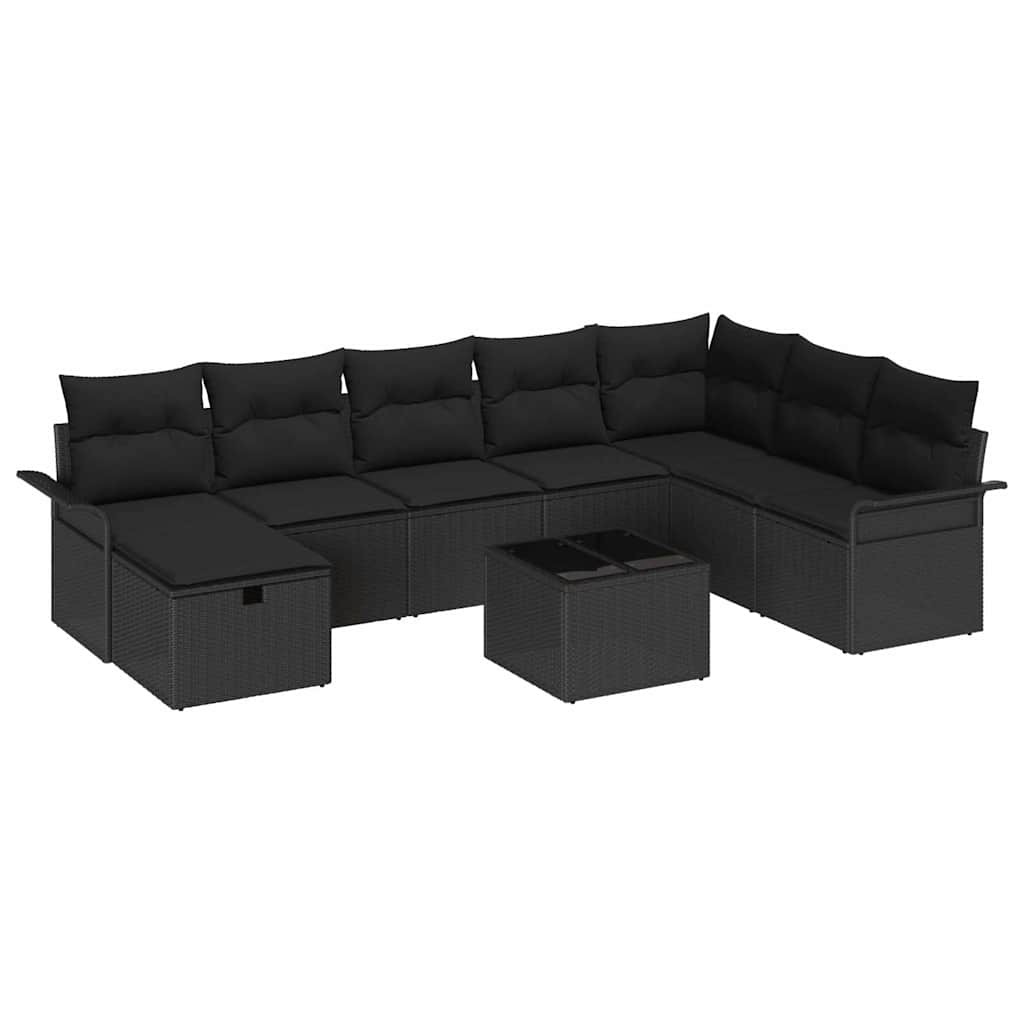 Kerti Kanapé Szett párnával tárolóval 9 pcs Fekete Poli rattan