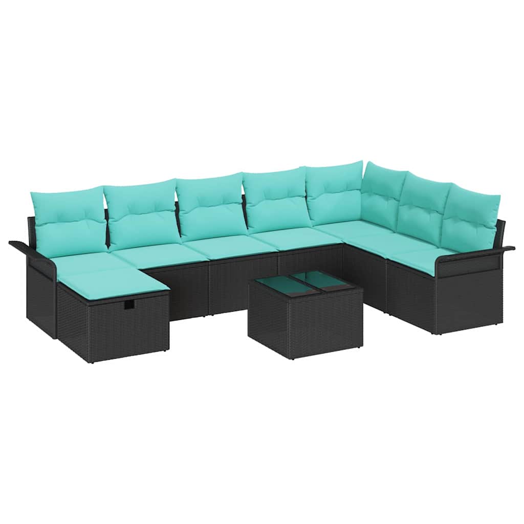 Kerti Kanapé Szett párnával tárolóval 9 pcs Fekete Poli rattan