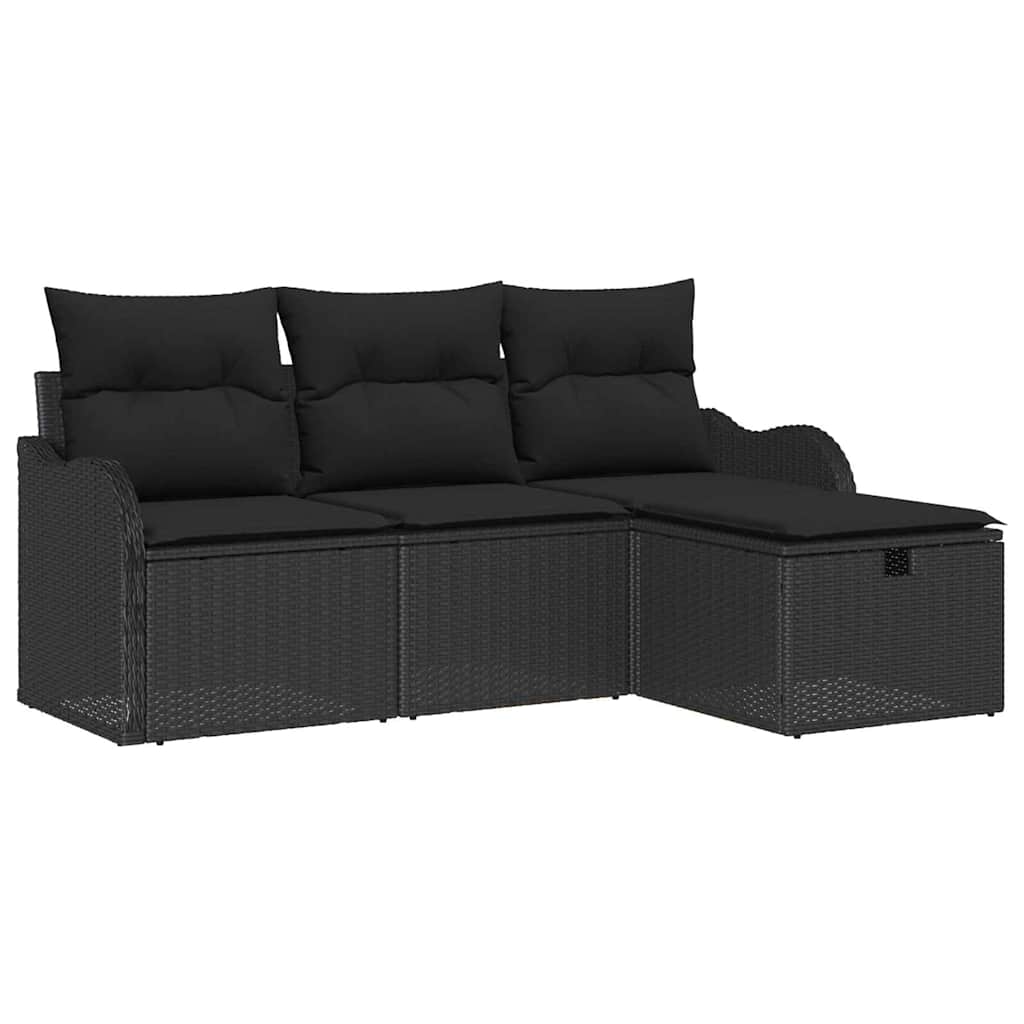 Kerti Kanapé Szett párnával tárolóval 4 pcs Fekete Poli rattan