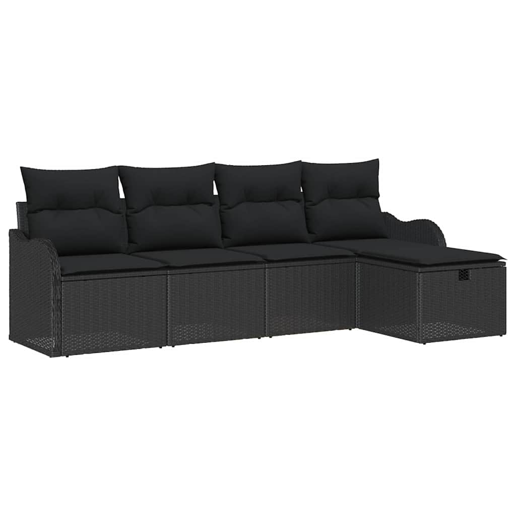 Kerti Kanapé Szett párnával tárolóval 5 pcs Fekete Poli rattan