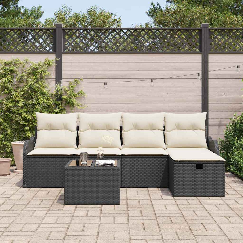 Kerti Kanapé Szett párnával tárolóval 6 pcs Fekete Poli rattan