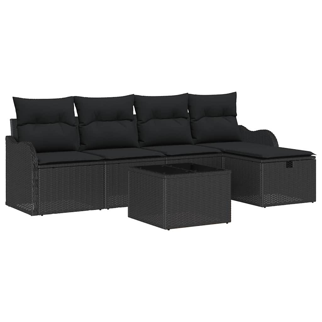 Kerti Kanapé Szett párnával tárolóval 6 pcs Fekete Poli rattan