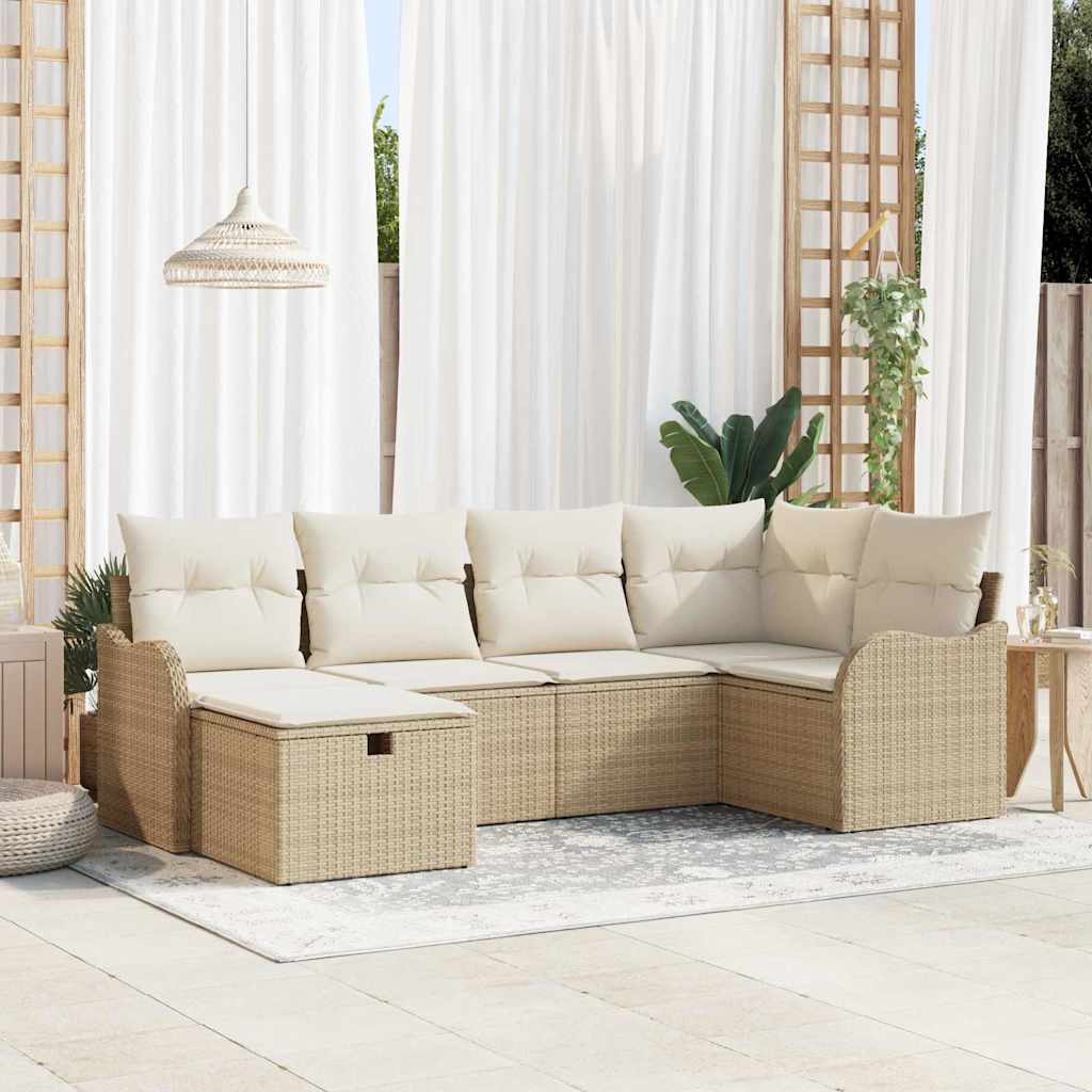 Kerti Kanapé Szett párnával tárolóval 6 pcs Bézs Poli rattan