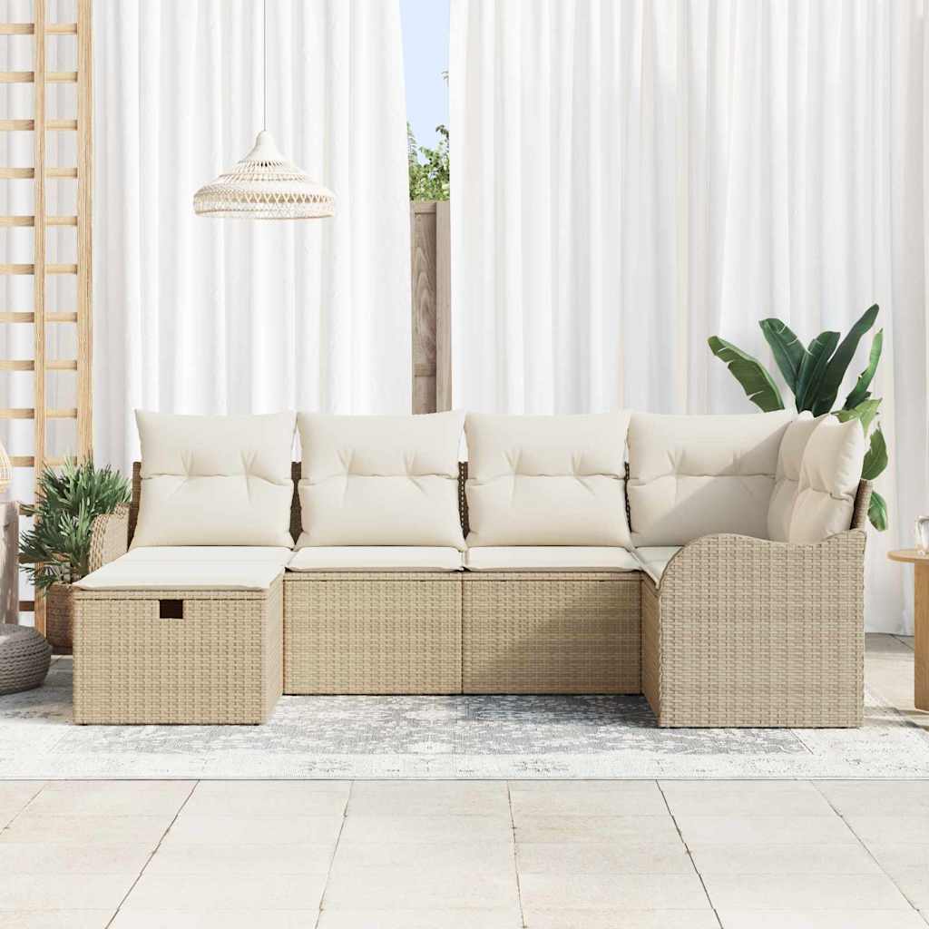 Kerti Kanapé Szett párnával tárolóval 6 pcs Bézs Poli rattan