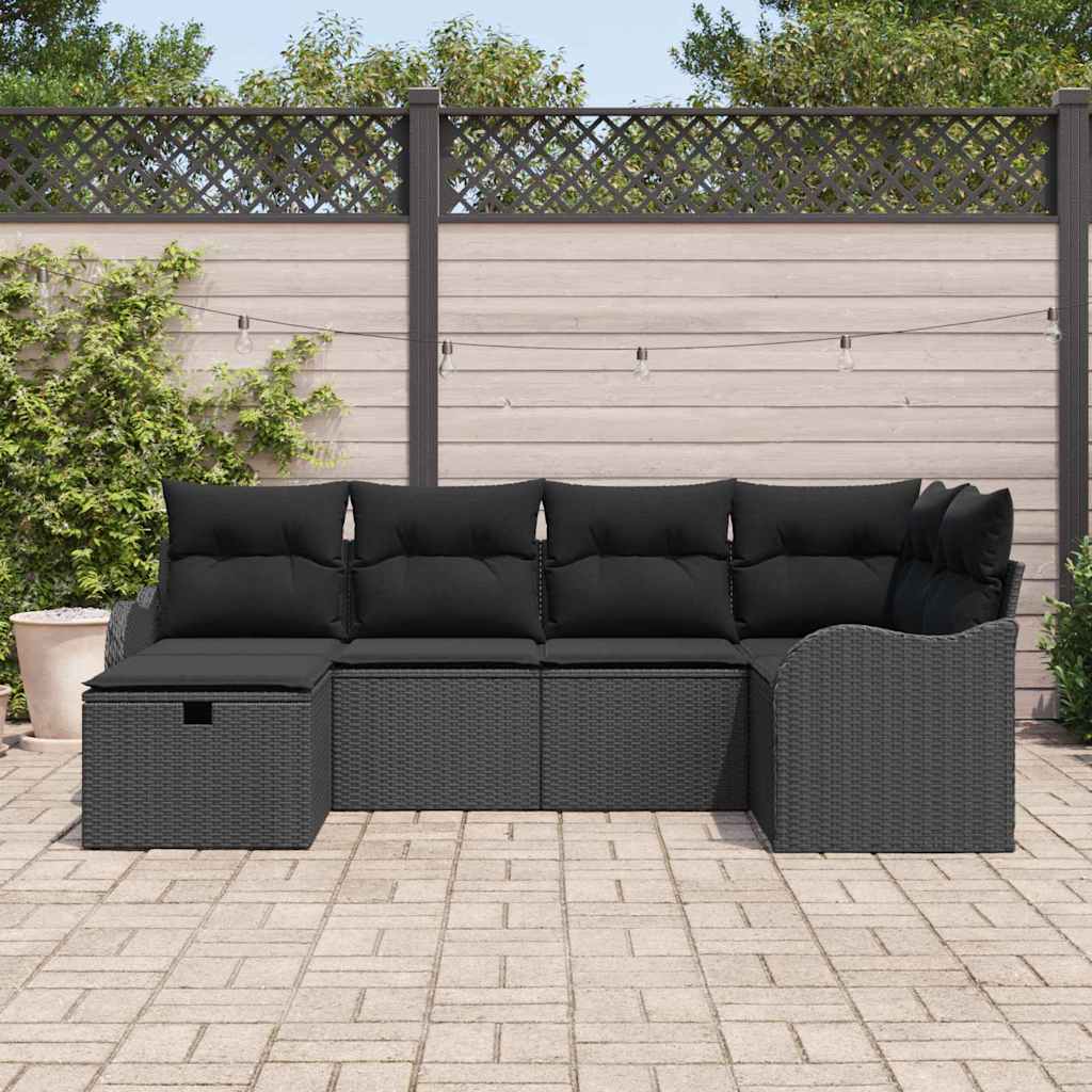 Kerti Kanapé Szett párnával tárolóval 6 pcs Fekete Poli rattan