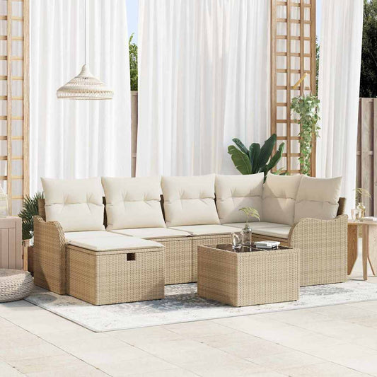 Kerti Kanapé Szett párnával tárolóval 7 pcs Bézs Poli rattan