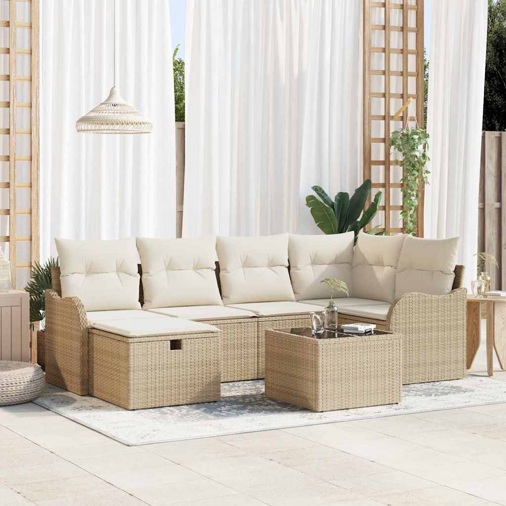 Kerti Kanapé Szett párnával tárolóval 7 pcs Bézs Poli rattan