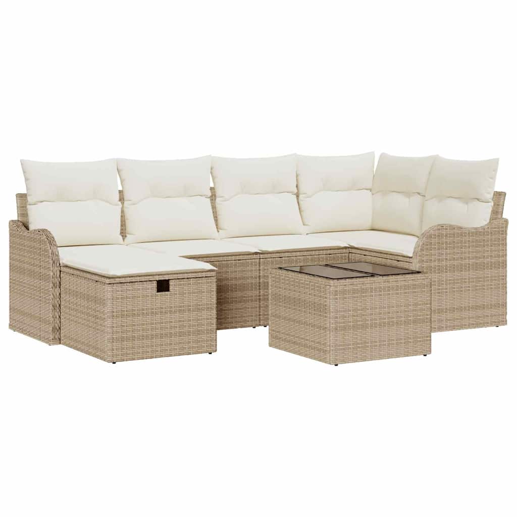 Kerti Kanapé Szett párnával tárolóval 7 pcs Bézs Poli rattan