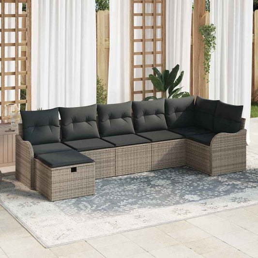 Kerti Kanapé Szett párnával tárolóval 7 pcs Szürke Poli rattan