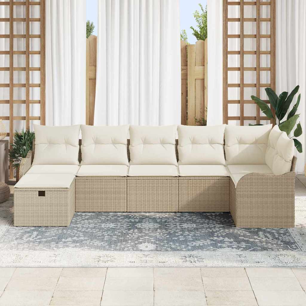 Kerti Kanapé Szett párnával tárolóval 7 pcs Bézs Poli rattan