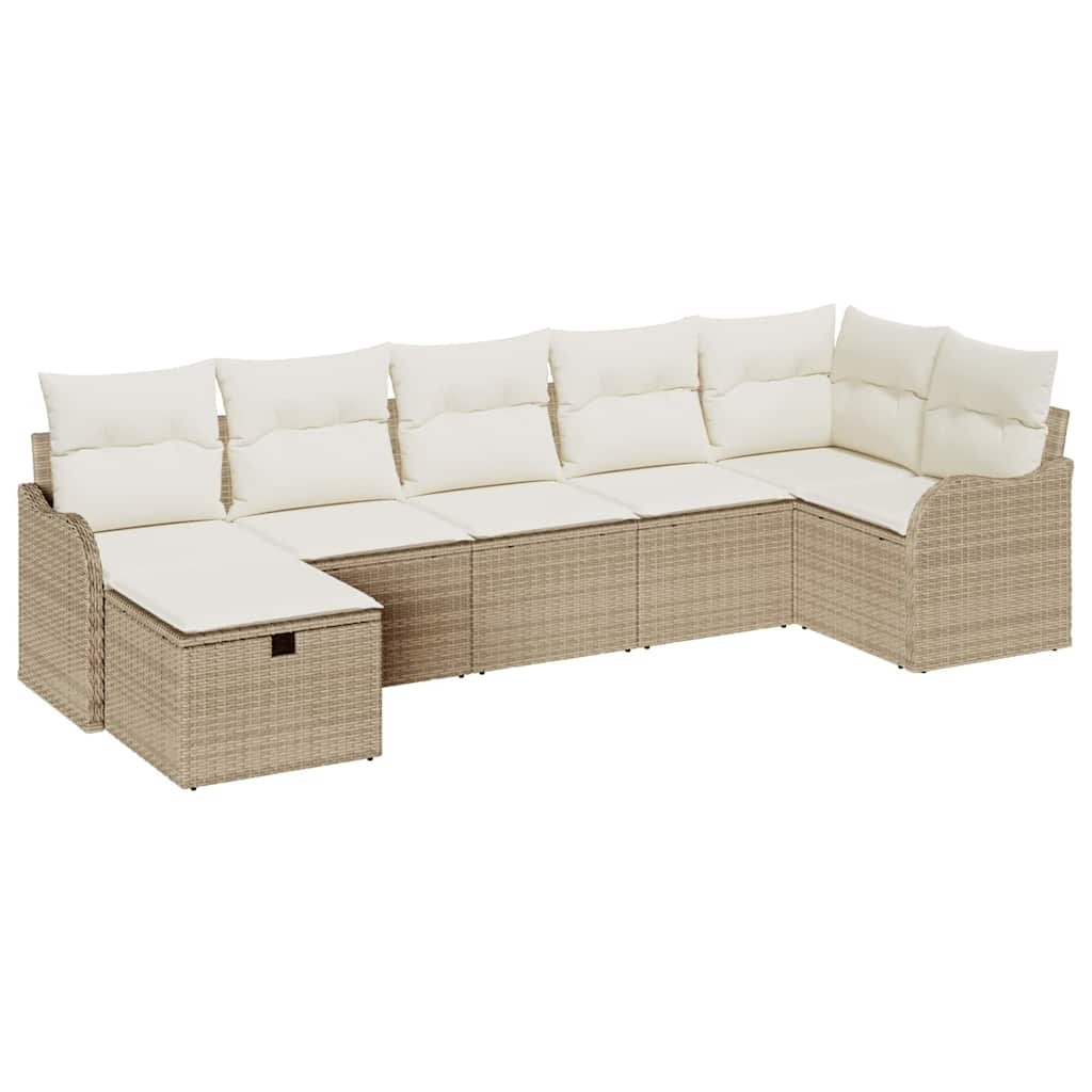 Kerti Kanapé Szett párnával tárolóval 7 pcs Bézs Poli rattan
