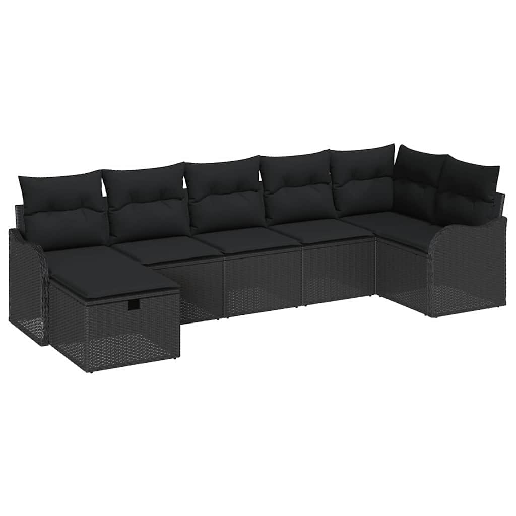 Kerti Kanapé Szett párnával tárolóval 7 pcs Fekete Poli rattan