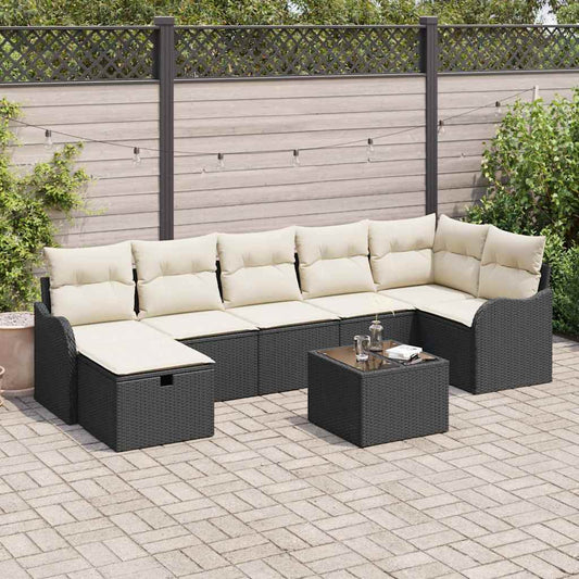Kerti Kanapé Szett párnával tárolóval 8 pcs Fekete Poli rattan