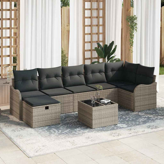 Kerti Kanapé Szett párnával tárolóval 8 pcs Szürke Poli rattan
