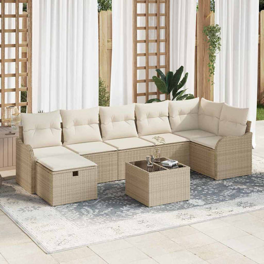 Kerti Kanapé Szett párnával tárolóval 8 pcs Bézs Poli rattan