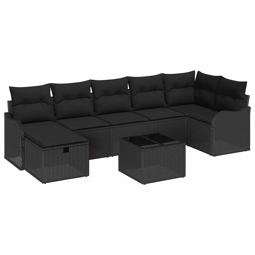 Kerti Kanapé Szett párnával tárolóval 8 pcs Fekete Poli rattan