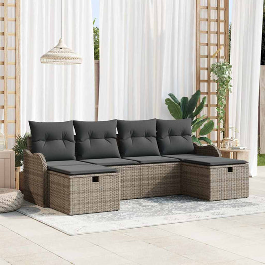 Kerti Kanapé Szett párnával tárolóval 6 pcs Szürke Poli rattan