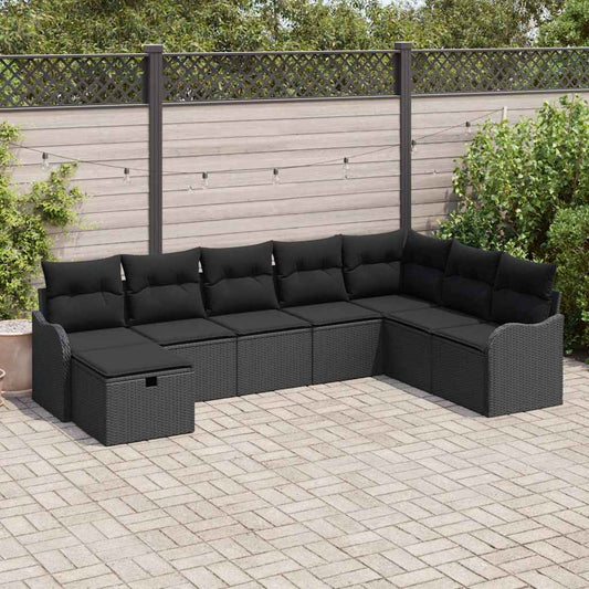 Kerti Kanapé Szett párnával tárolóval 8 pcs Fekete Poli rattan