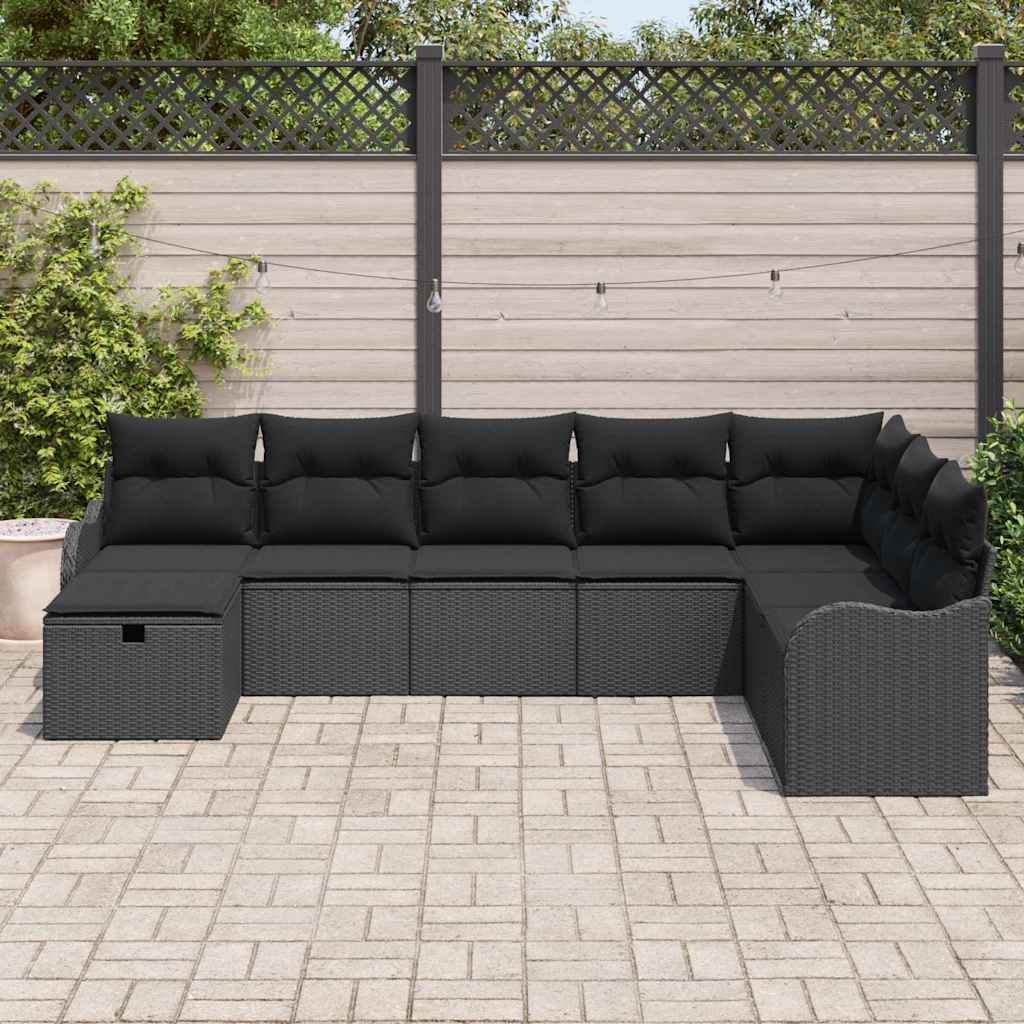 Kerti Kanapé Szett párnával tárolóval 8 pcs Fekete Poli rattan