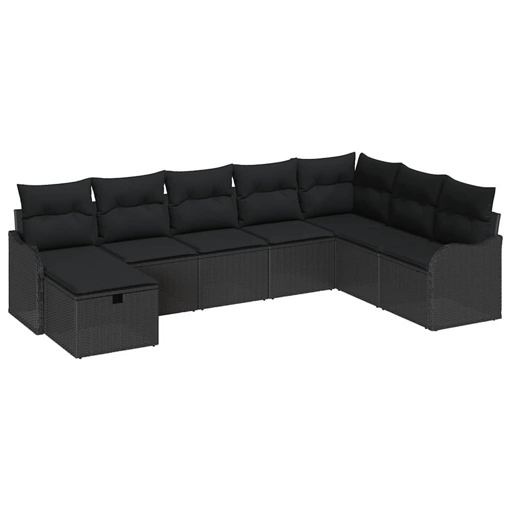 Kerti Kanapé Szett párnával tárolóval 8 pcs Fekete Poli rattan