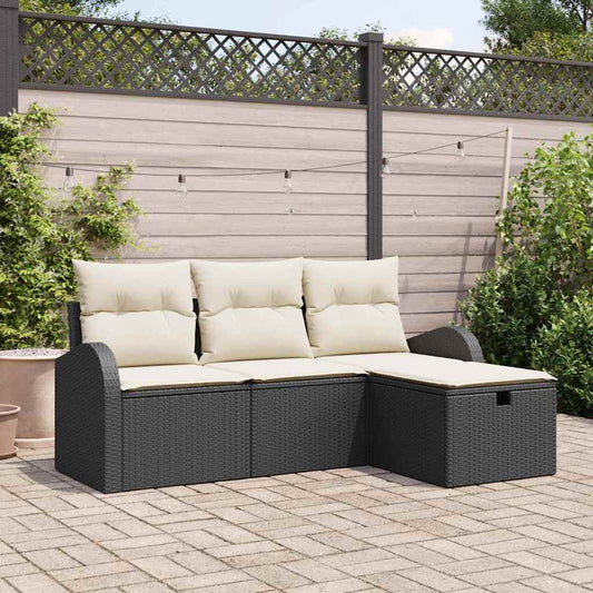 Kerti Kanapé Szett párnával tárolóval 4 pcs Fekete Poli rattan