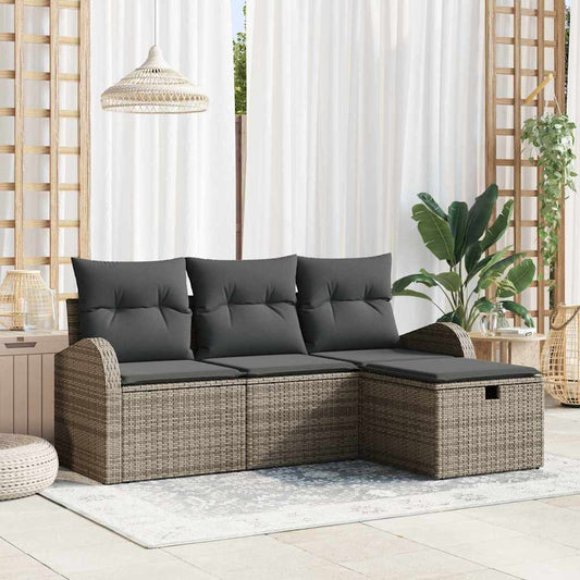 Kerti Kanapé Szett párnával tárolóval 4 pcs Szürke Poli rattan