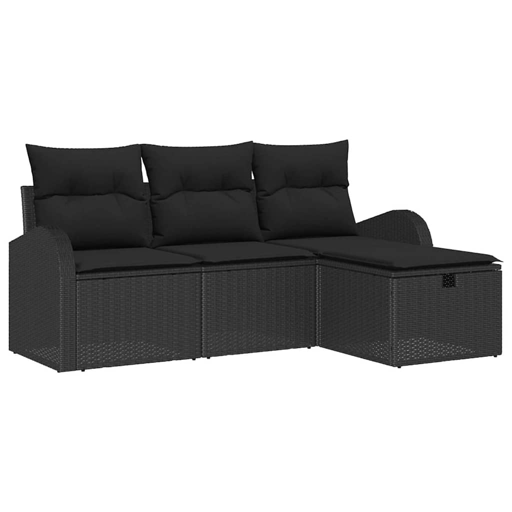 Kerti Kanapé Szett párnával tárolóval 4 pcs Fekete polirattan