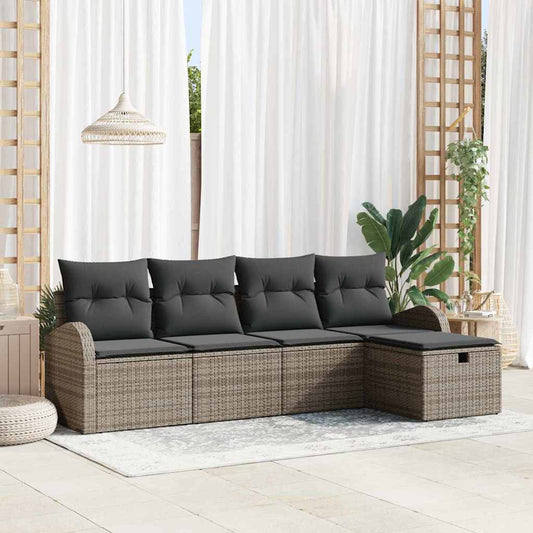 Kerti Kanapé Szett párnával tárolóval 5 pcs Szürke Poli rattan