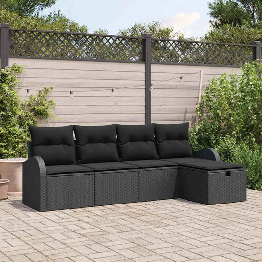 Kerti Kanapé Szett párnával tárolóval 5 pcs Fekete Poli rattan