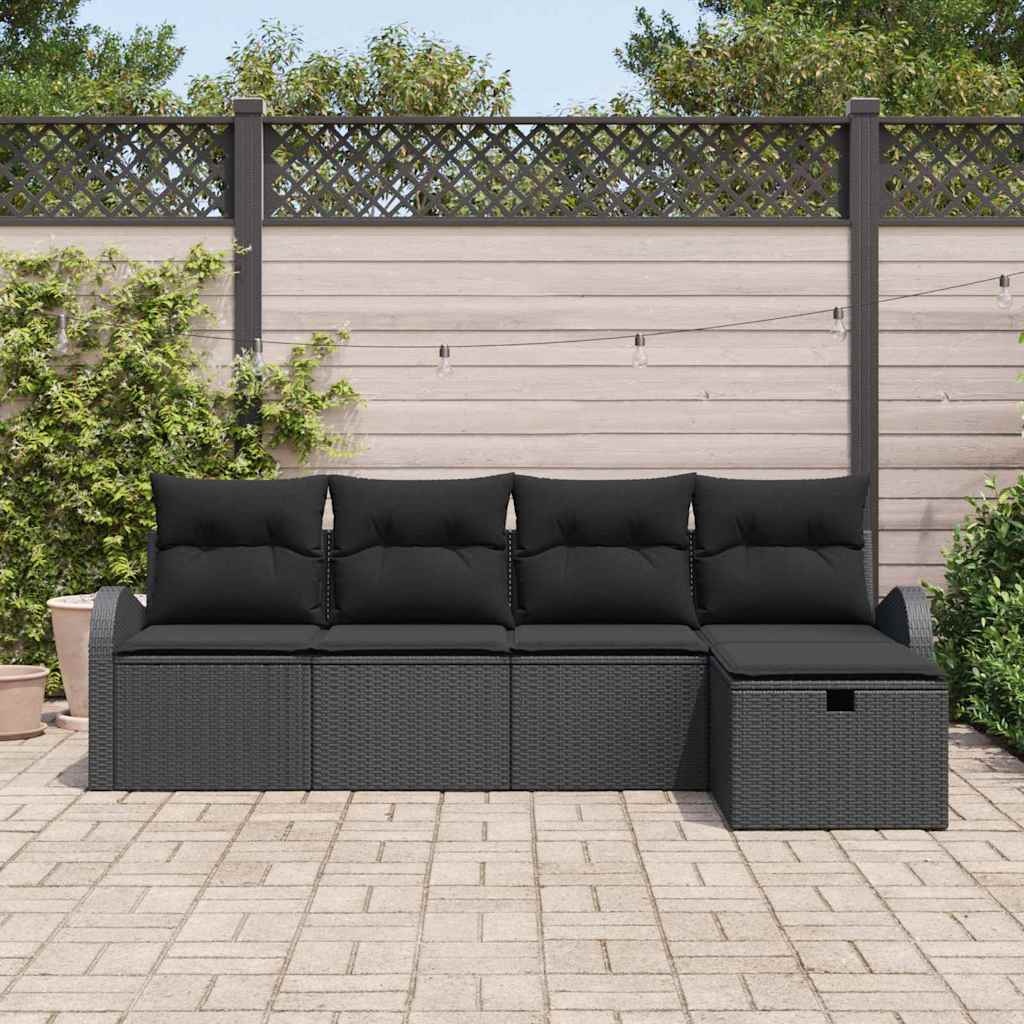 Kerti Kanapé Szett párnával tárolóval 5 pcs Fekete Poli rattan