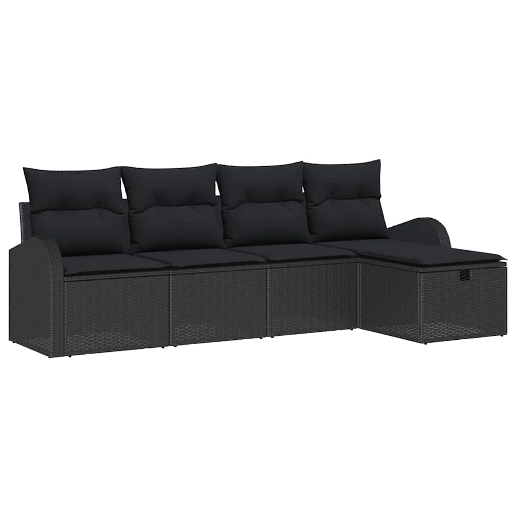 Kerti Kanapé Szett párnával tárolóval 5 pcs Fekete Poli rattan