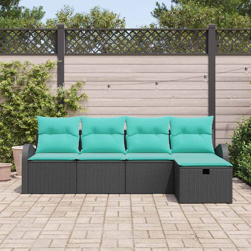 Kerti Kanapé Szett párnával tárolóval 5 pcs Fekete Poli rattan