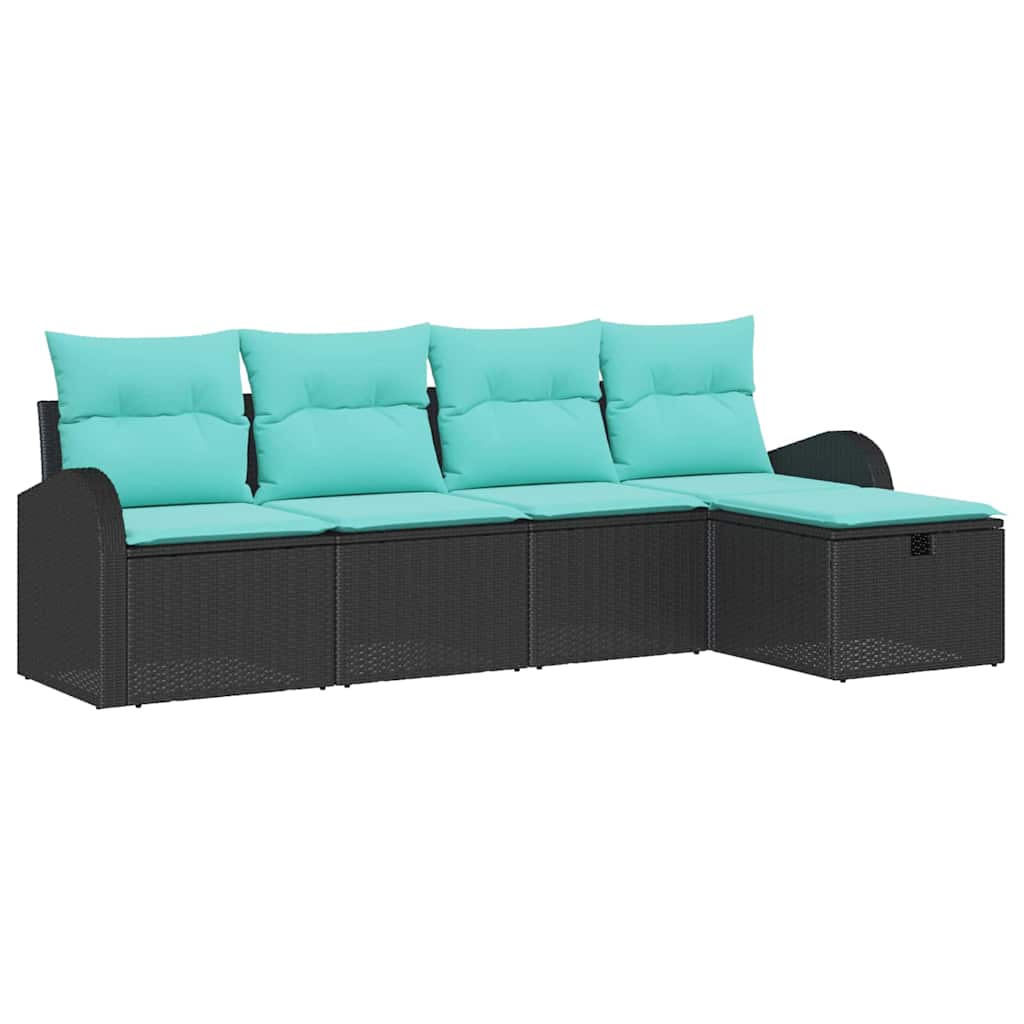 Kerti Kanapé Szett párnával tárolóval 5 pcs Fekete Poli rattan