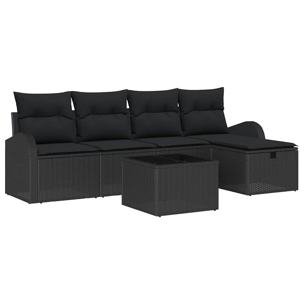 Kerti Kanapé Szett párnával tárolóval 6 pcs Fekete Poli rattan